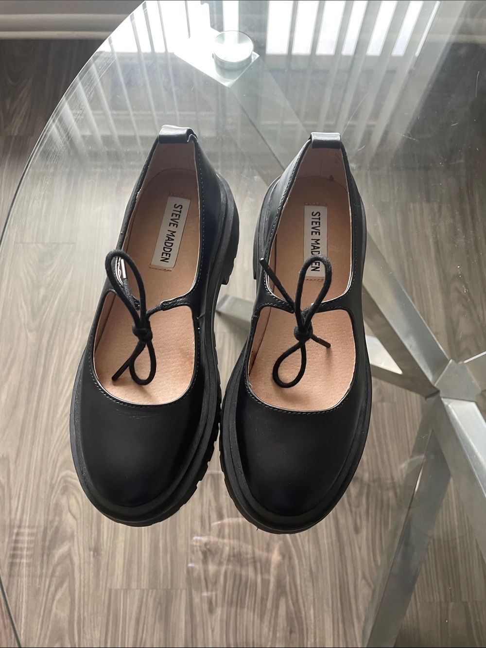 Steve Madden Black Chunky Lace-Up Mary Jane Flats